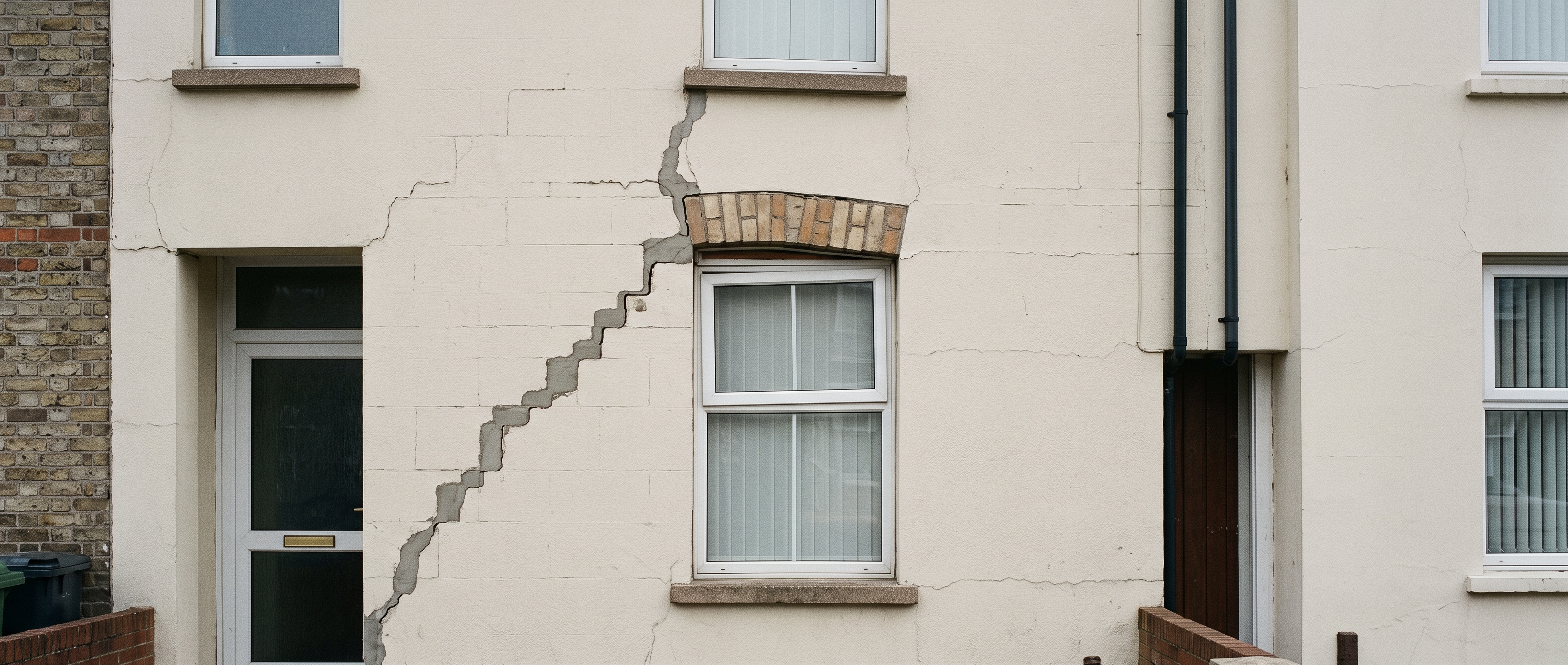 Fissure en escalier traversant l'enduit d'une façade