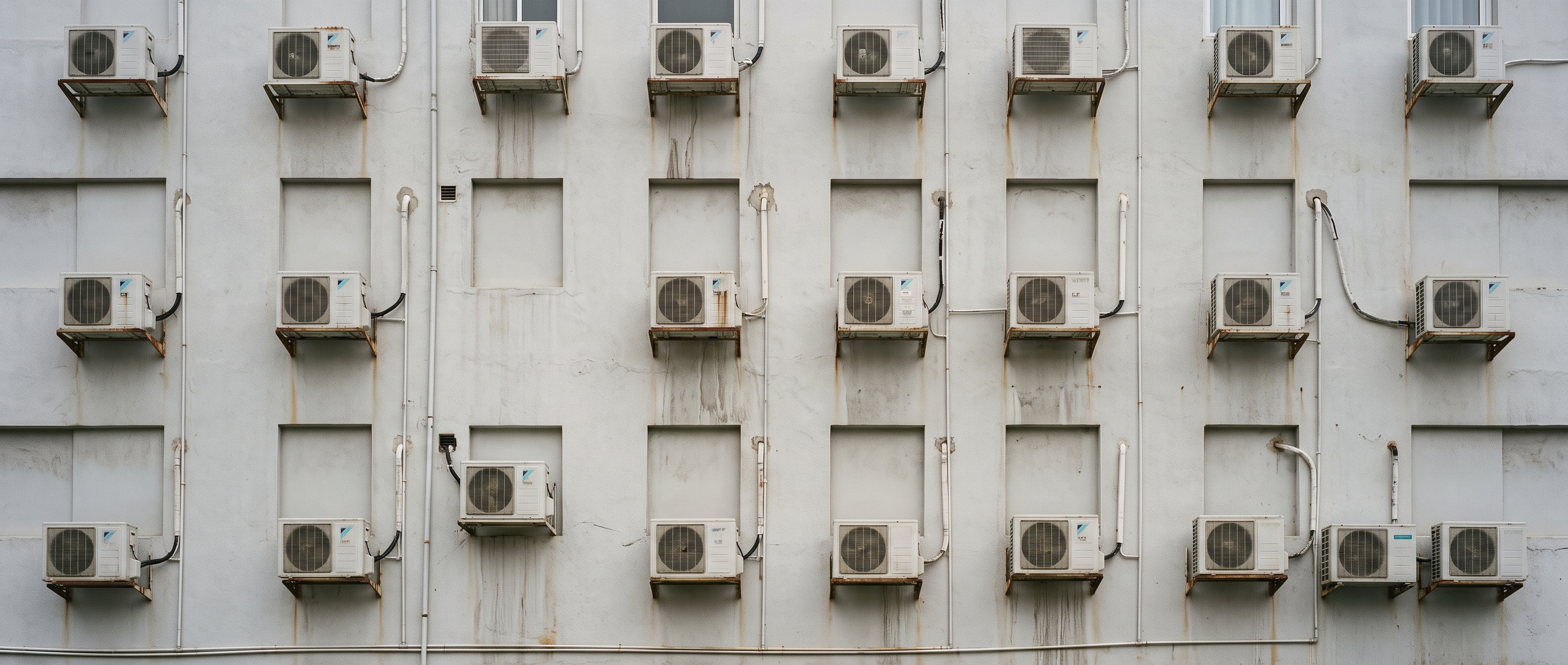 Façade couverte de groupes extérieurs de climatisation